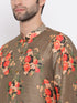 Vastramay Men's Orange Twill Jacket, Printed Kurta and Pyjama Set